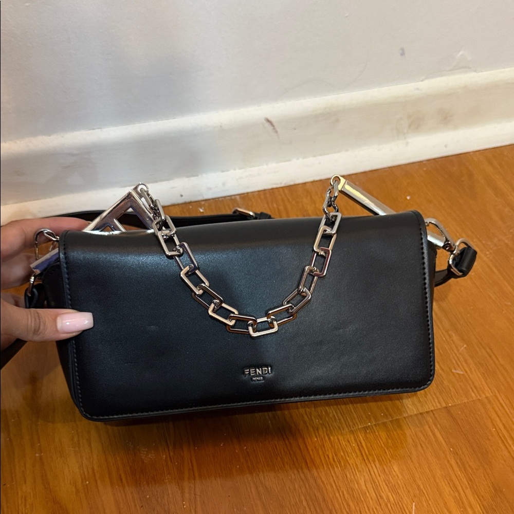 Black Leather Crossbody Bag with Chain